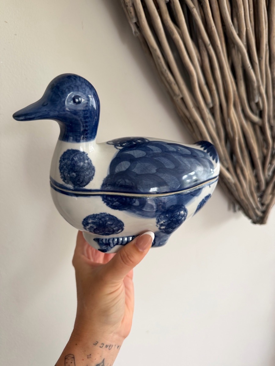 Cottagecore vintage ceramic hand painted duck trinket ornament