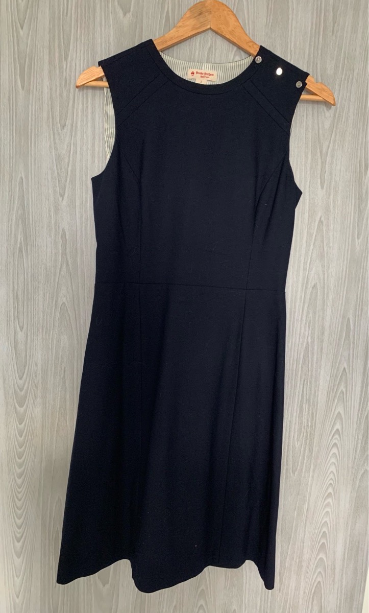 Brooks Brothers Red Fleece Navy A-Line Dress UK 8 Wool Blend Sleeveless