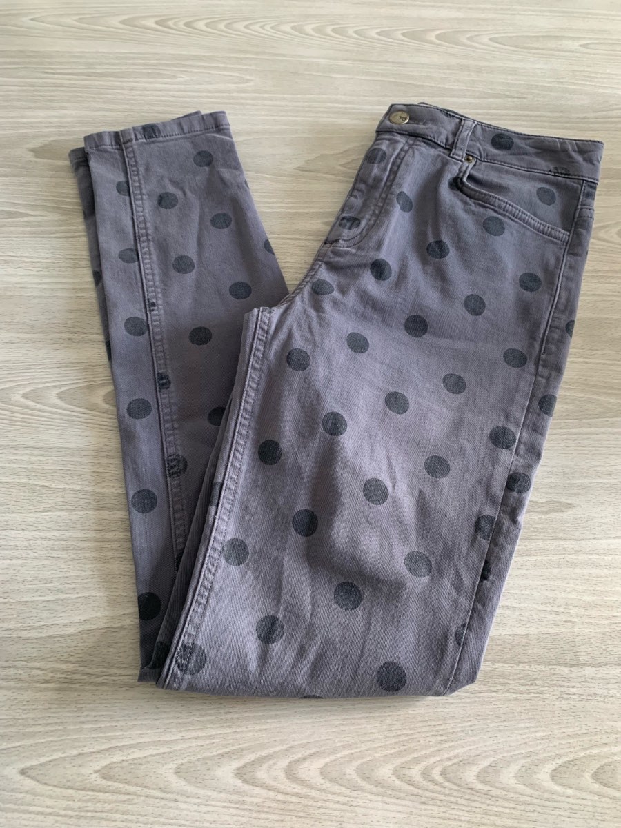 White Stuff Polka Dot Skinny Jeans UK 6R Blue Cotton Stretch Ankle 29” Leg