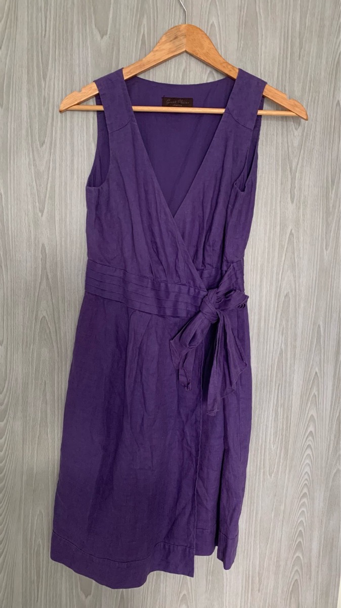 Great Plains London Purple Wrap Dress XS 100% Cotton Sleeveless Midi Knee Length