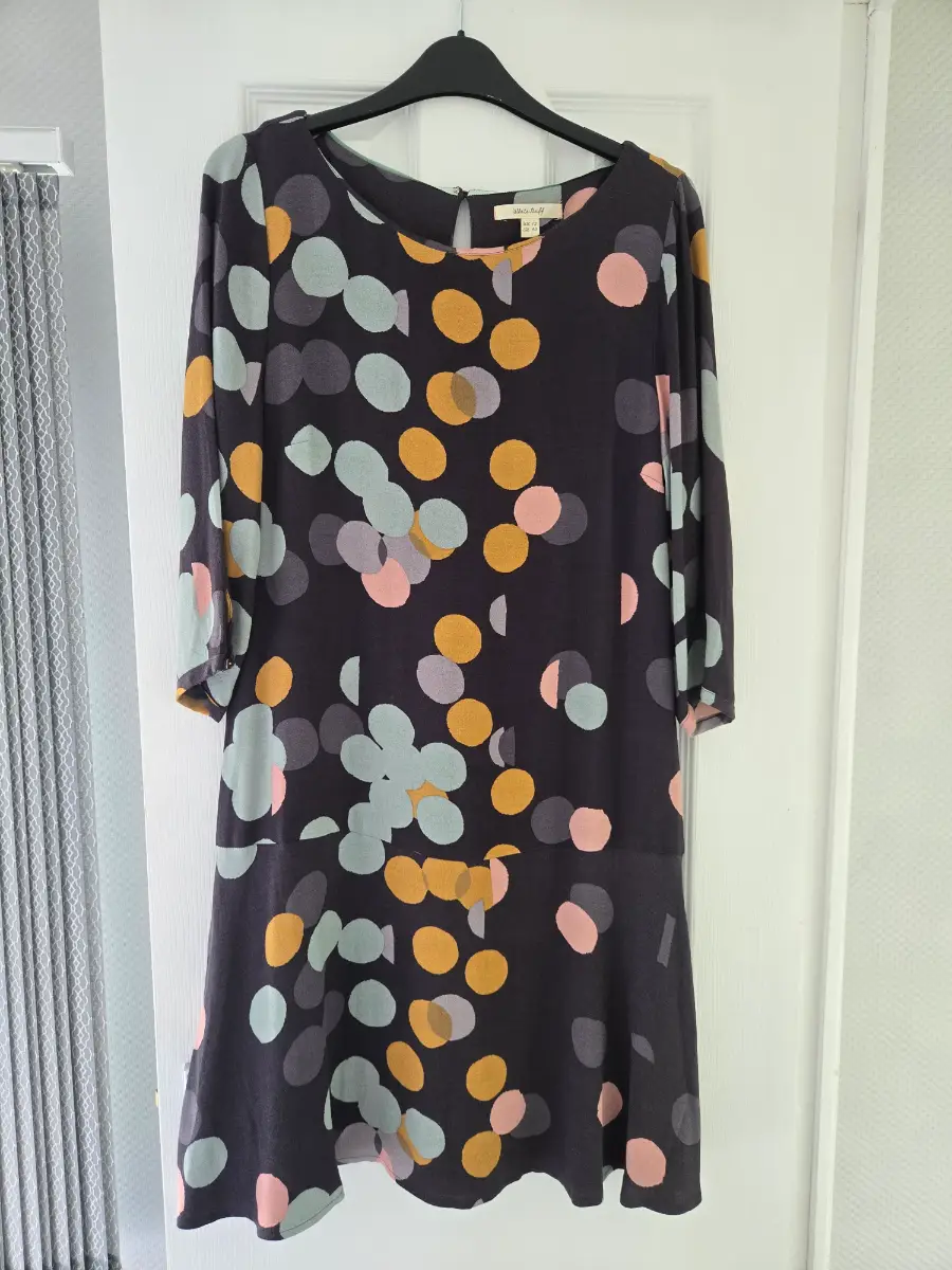 White Stuff Ladies Drop waist grey base with Abstract circle spots Print uk12