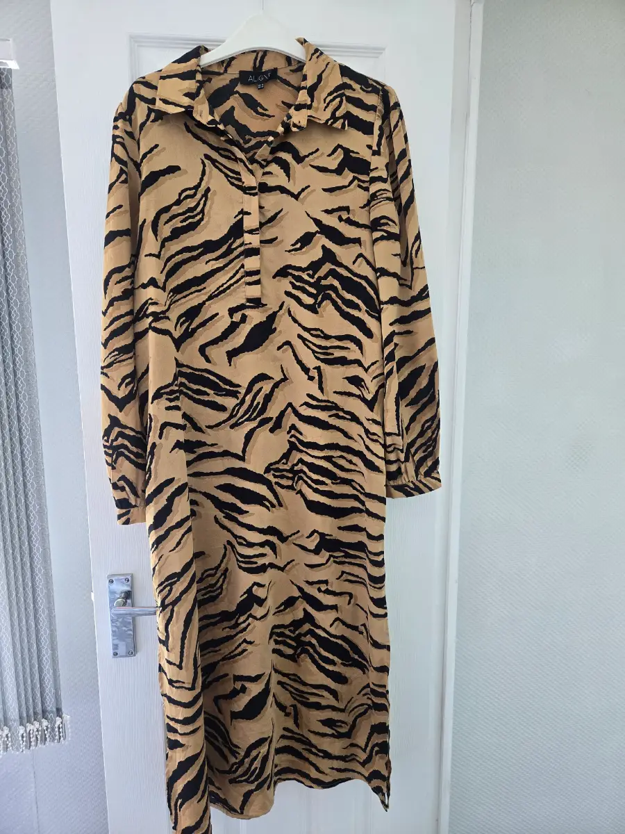 Aligne Ladies Zebra Print Midi Shirt Dress uk10