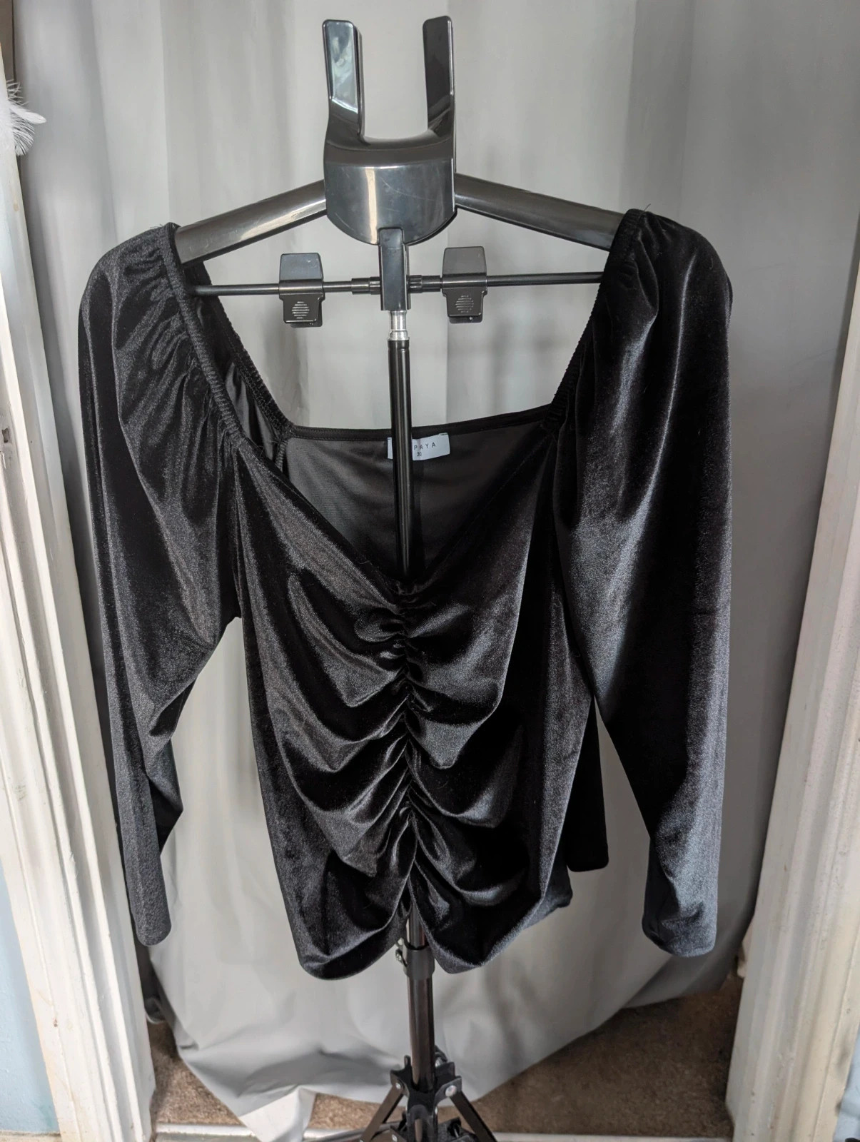 Papaya Black Stretch Velvet Ruched Sweetheart Top UK 20 Plus Size Goth