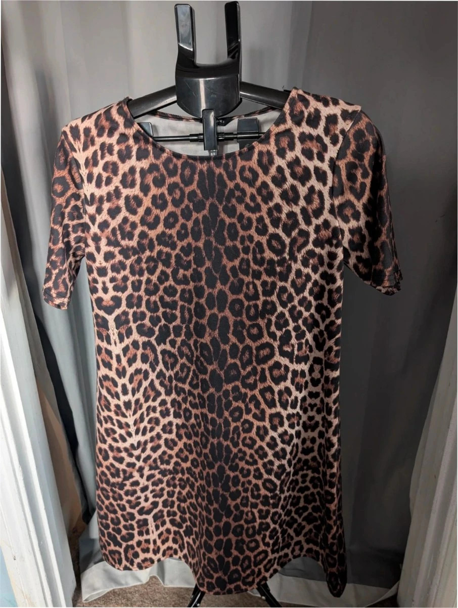 Peacocks Leopard Animal Print Short Sleeve Shift Mini Dress UK 12 Y2K Alt