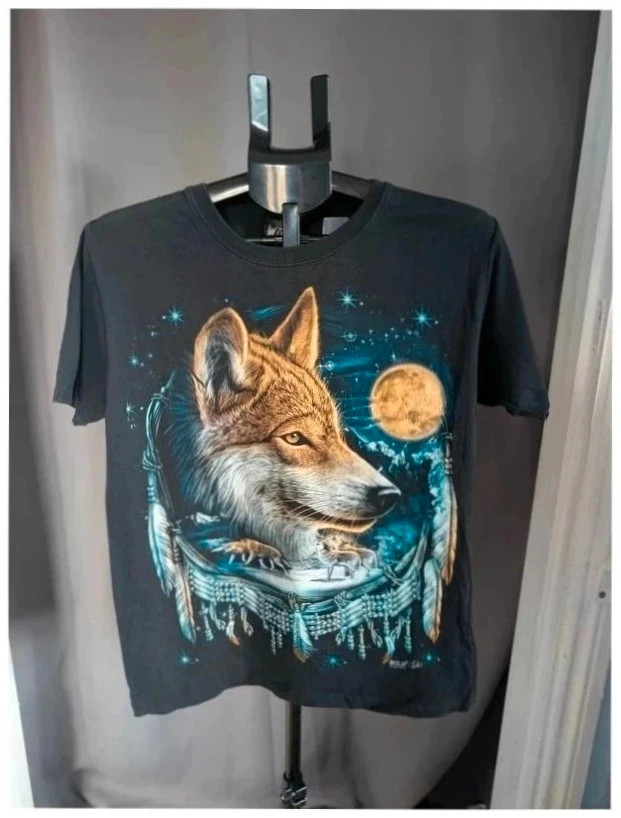 Wild Wolf Dreamcatcher T Shirt M Black Double Sided Graphic Tee Vintage Grunge