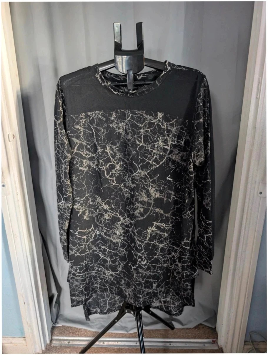 Next Black Silver Marble Print Long Sleeve Tunic Top UK 20 2XL