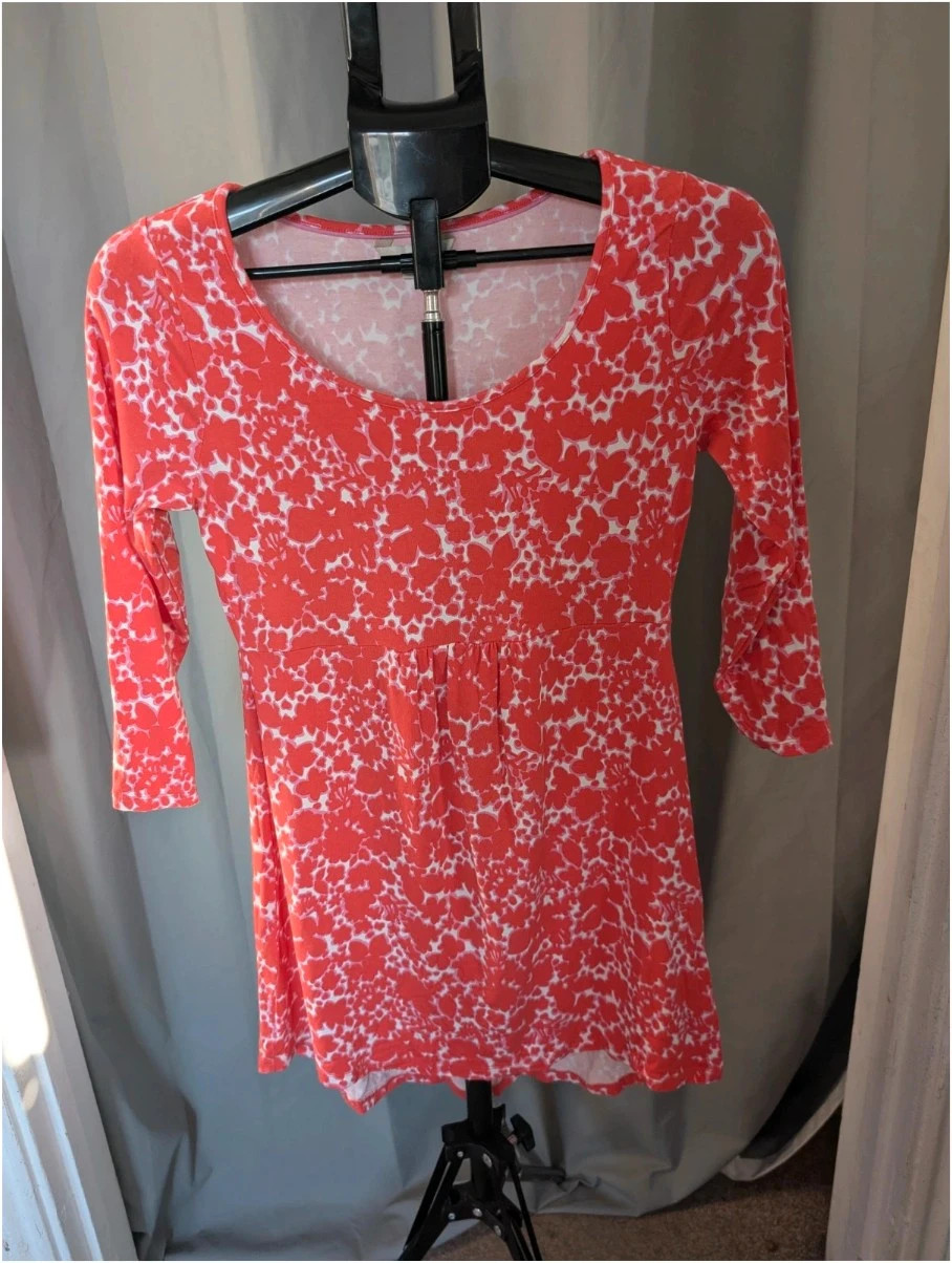 Boden Coral Pink White Floral Scoop Neck Tunic Dress UK 12 US 8