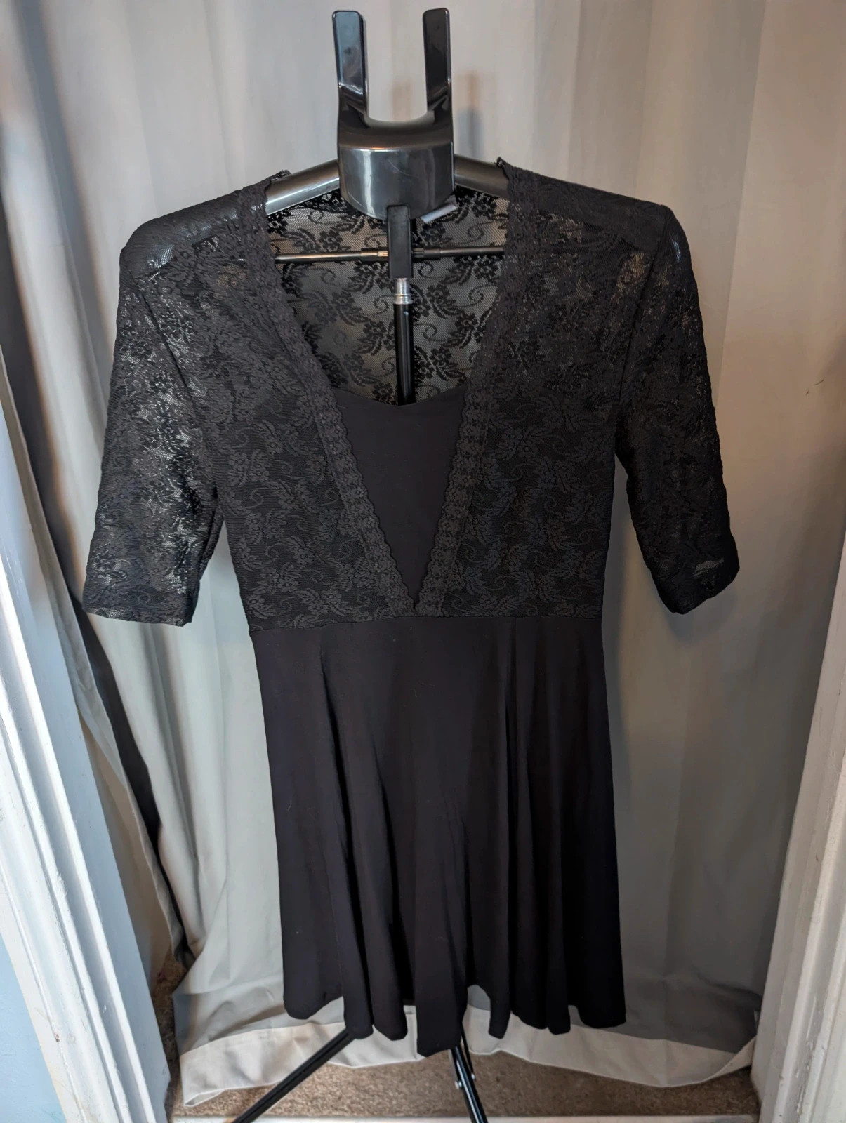 Bodyflirt Black Floral Lace Yoke Skater Dress Small S 8 10 Dark Romance