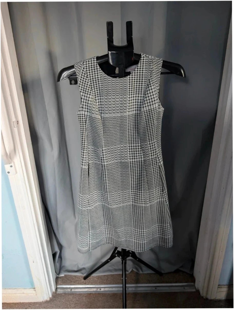 Dorothy Perkins Black White Houndstooth Dogtooth Shift Dress UK 6 XS