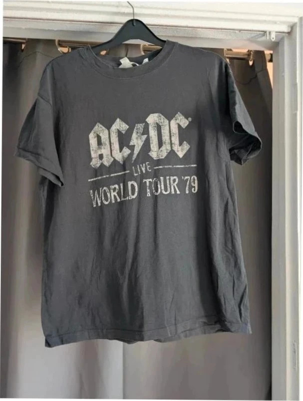 HM Divided Charcoal Grey ACDC Band T Shirt Size S UK 8 10