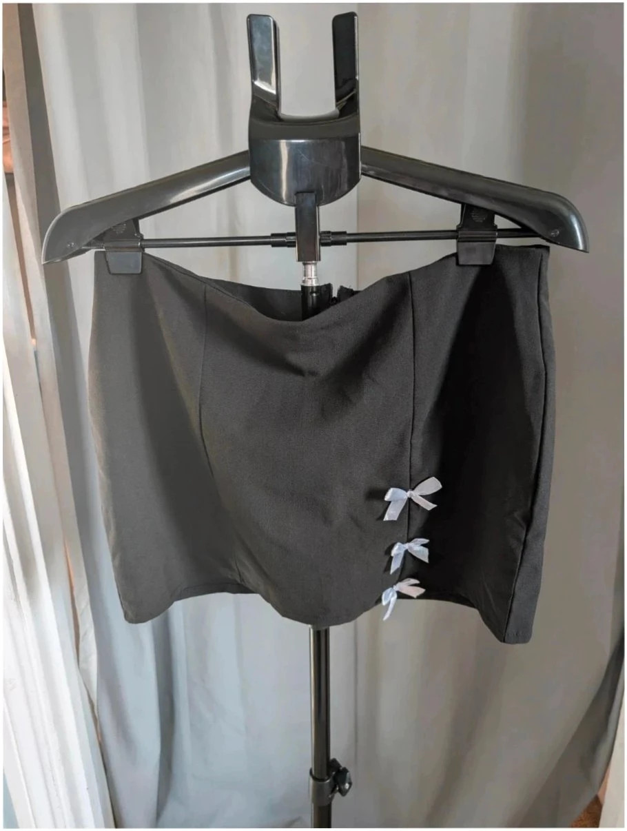 PrettyLittleThing Black Coquette Bow Detail Mini Skirt UK 14