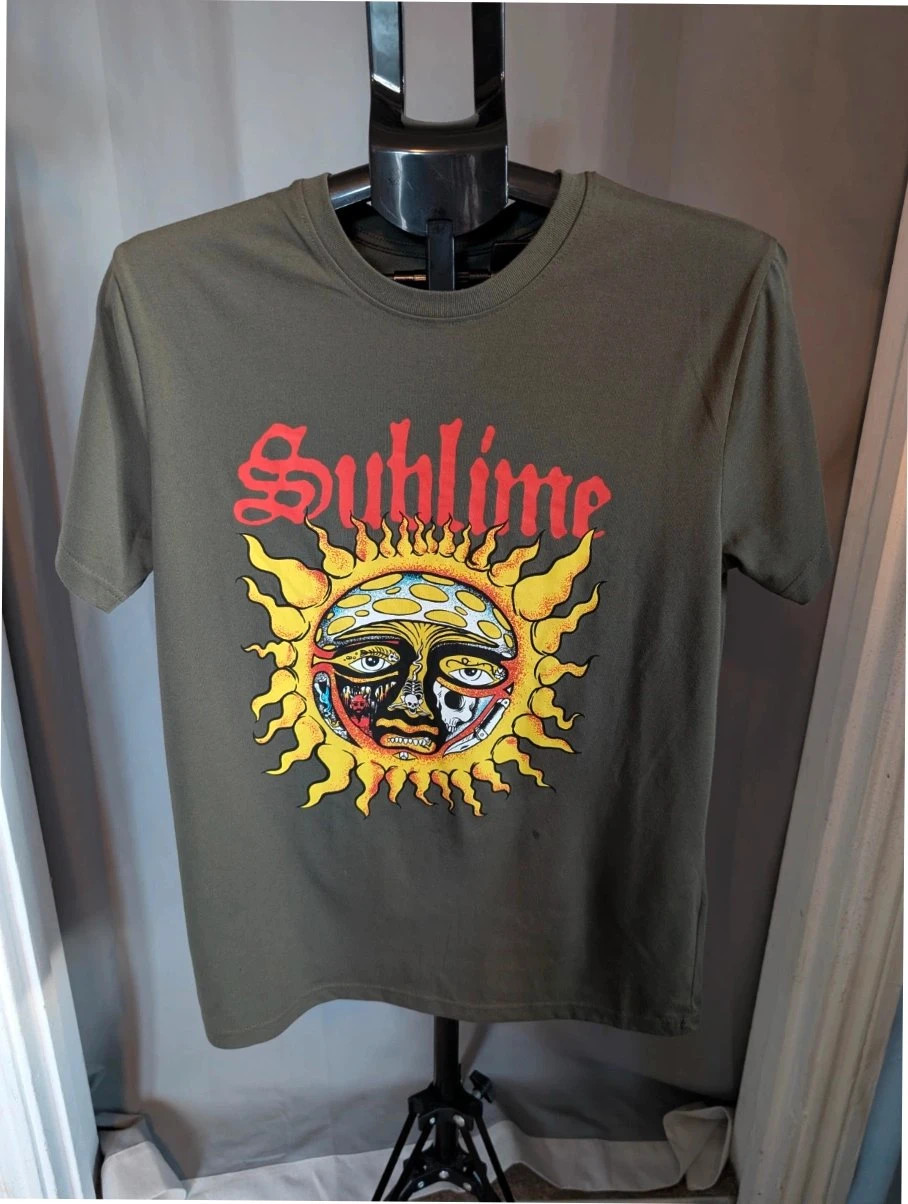 Official Sublime Sun Logo Khaki Green Graphic Band T Shirt Size M UK 10 12 BNWT