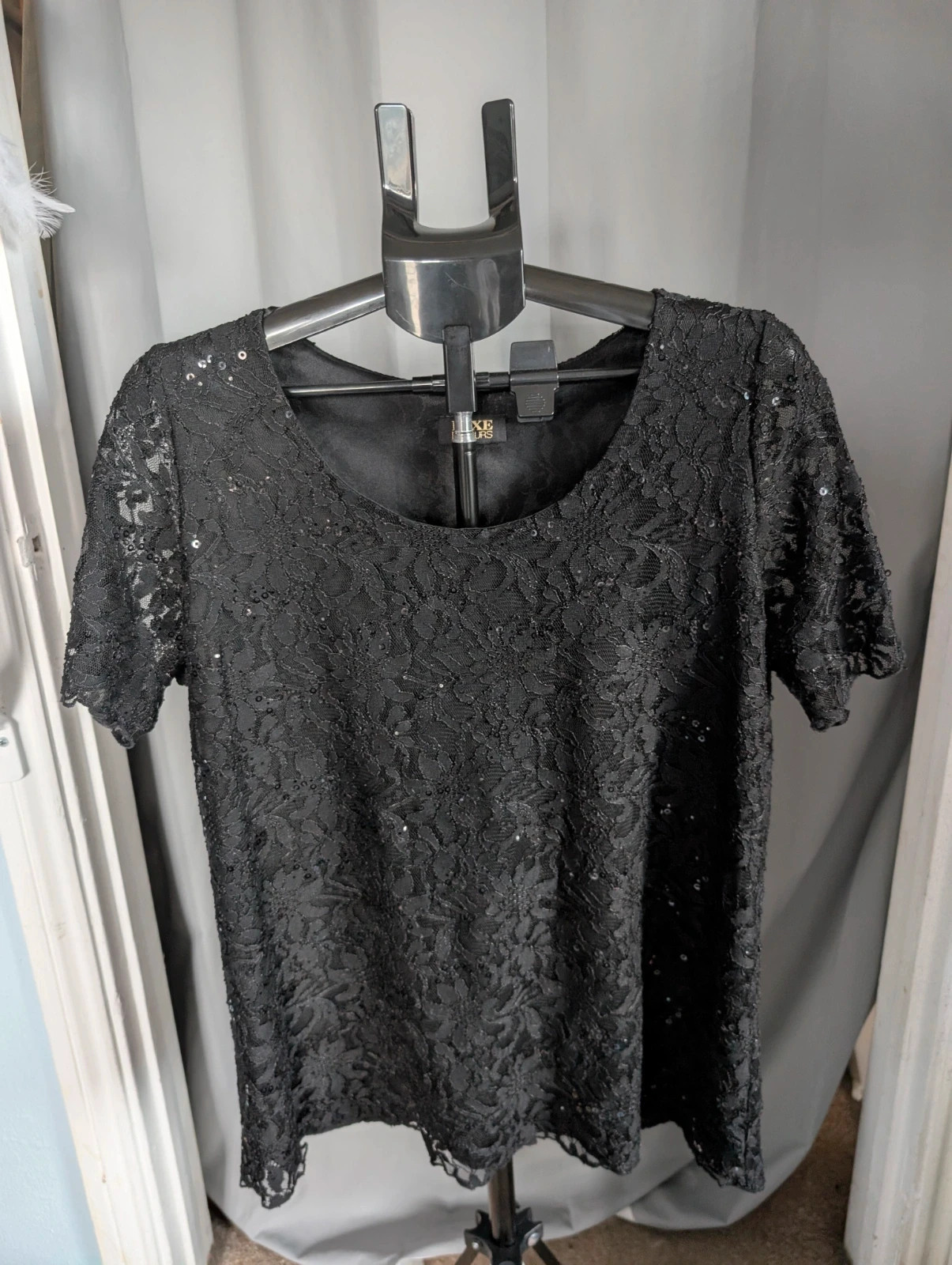 Luxe By Yours Black Floral Lace Sequin Top Size UK 20 Plus Size Party Glam
