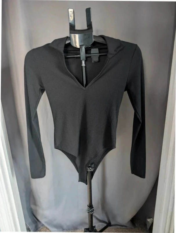 Select Black Ribbed Long Sleeve Collared Bodysuit Size S