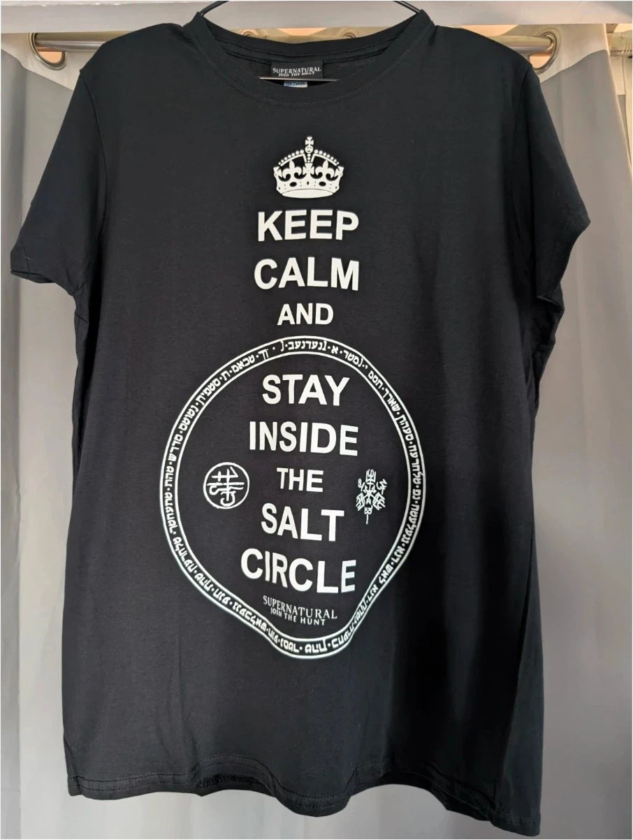 Supernatural T Shirt Black 2XL XXL Ladies Stay Inside Salt Circle Top