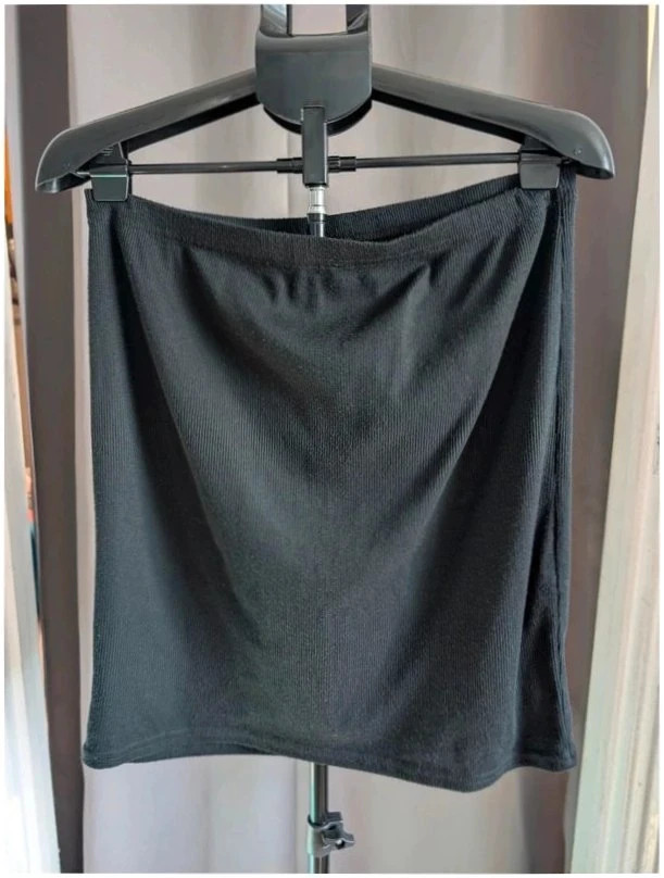 Prettylittlething Black Ribbed Mini Skirt Plus Size UK 20 Goth Grunge Basics