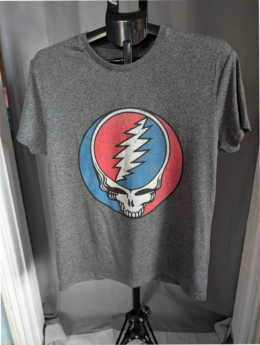 Official Grateful Dead Steal Your Face Grey Graphic Band T Shirt Size M UK 10 12