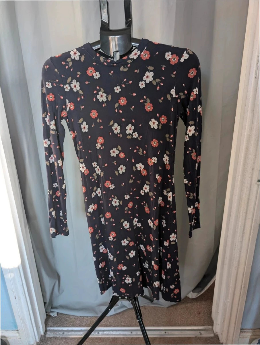 M&S Collection Navy Blue Floral High Neck Mini Dress UK 8