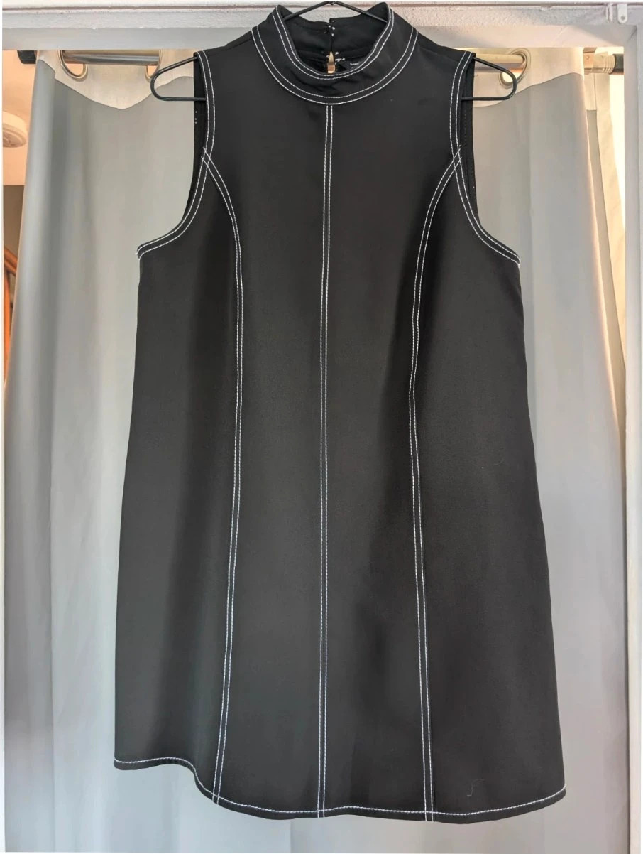 River Island Black Contrast Stitch Sleeveless Mini Dress Size UK 12