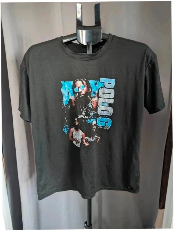 Polo G Blue Portrait Black Graphic T-Shirt M Men UK 38 40