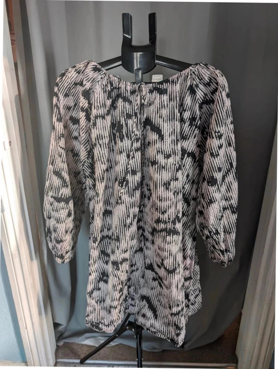 H&M Black White Abstract Print Oversized Tunic Top M UK 12 14