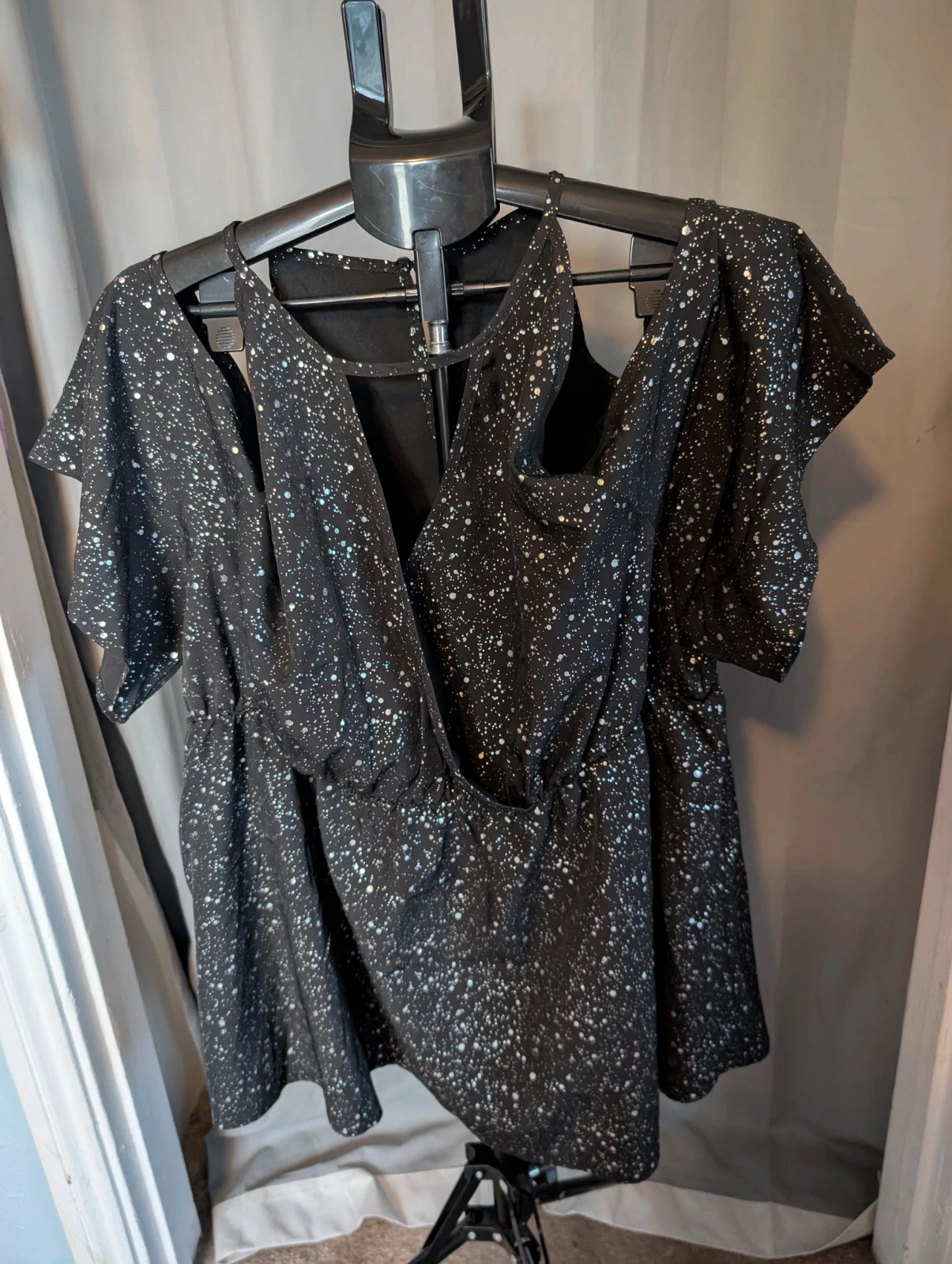 Shein Curve Black Silver Shimmer Cold Shoulder Blouse 4XL Plus Size