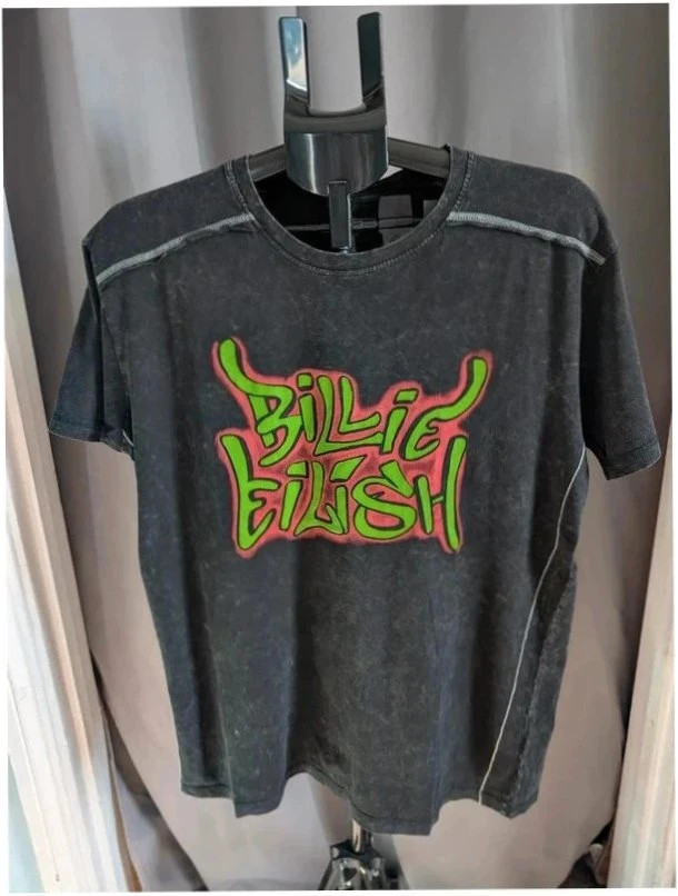 Official Billie Eilish Acid Wash Graphic T Shirt Neon Green Black M 10 12