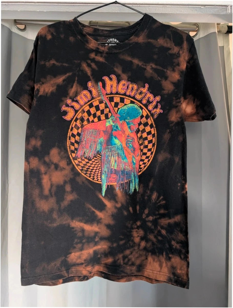 Jimi Hendrix T Shirt Black Bleach Tie Dye S Small Mens Band Graphic Te