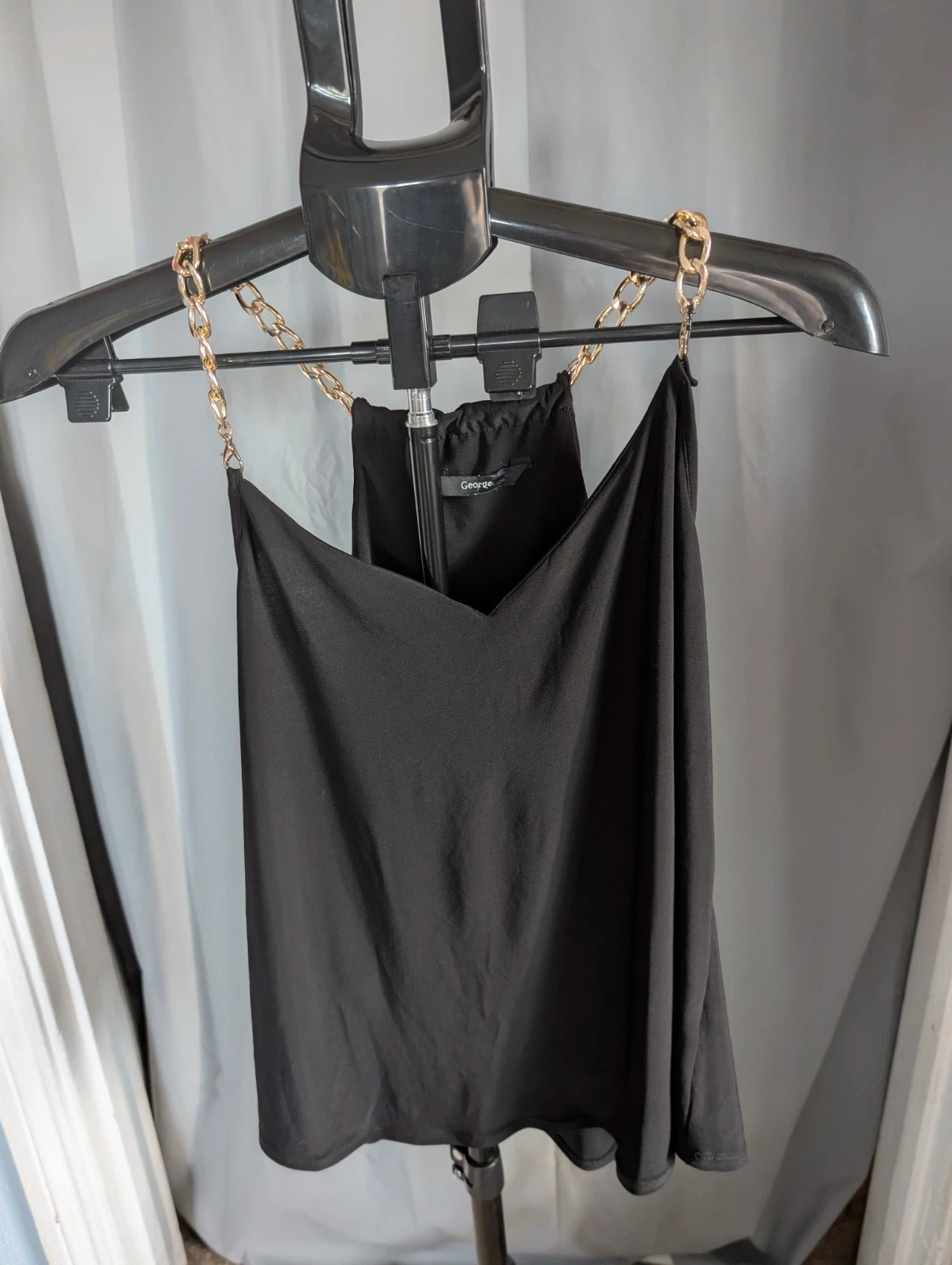 George Black Gold Chunky Chain Strap Camisole Top UK 10 Party Glam