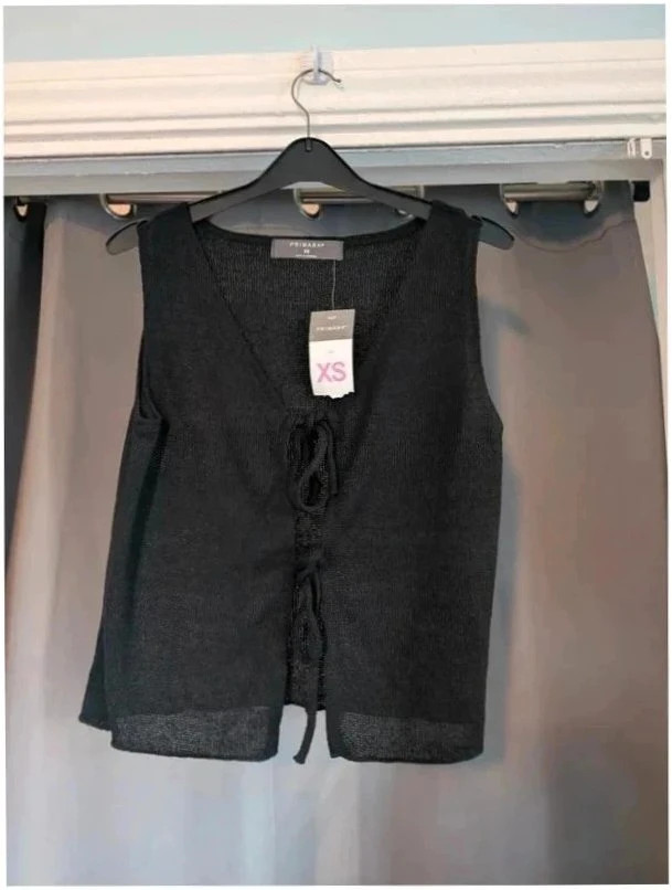 Primark Black Knit Tie Front Sleeveless Vest Top XS UK 6 8