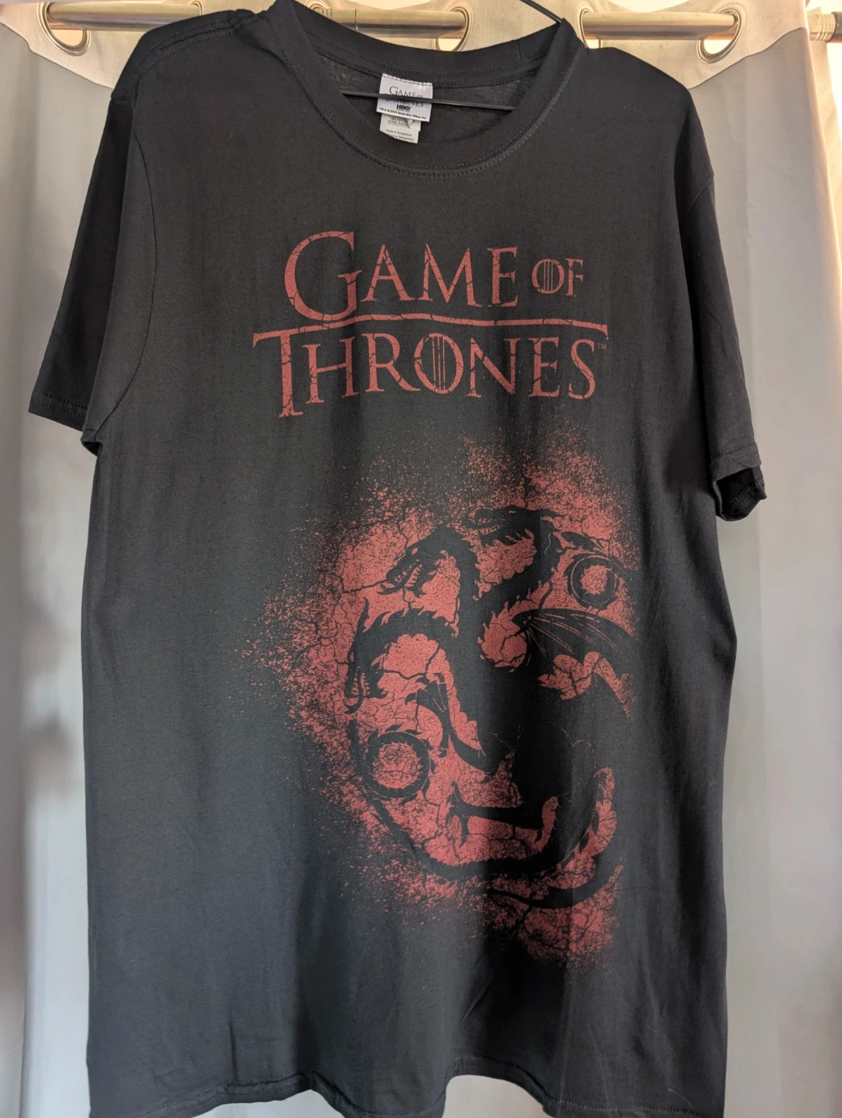 Official Game Of Thrones Black Targaryen Dragon Graphic T Shirt L UK 14 16