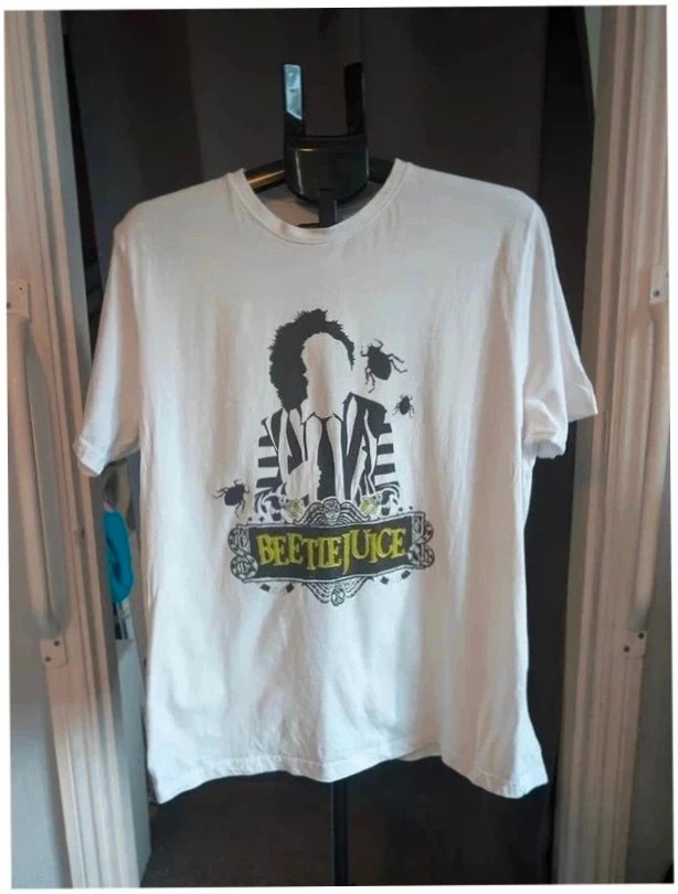 Primark Beetlejuice White Front Back Graphic T-Shirt M UK 12 14