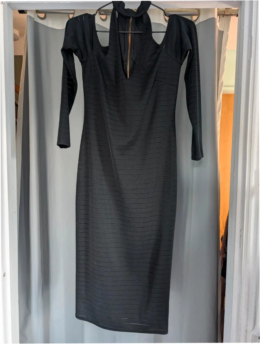 Miss Selfridge Black Cold Shoulder Bandage Midi Dress Size UK 10