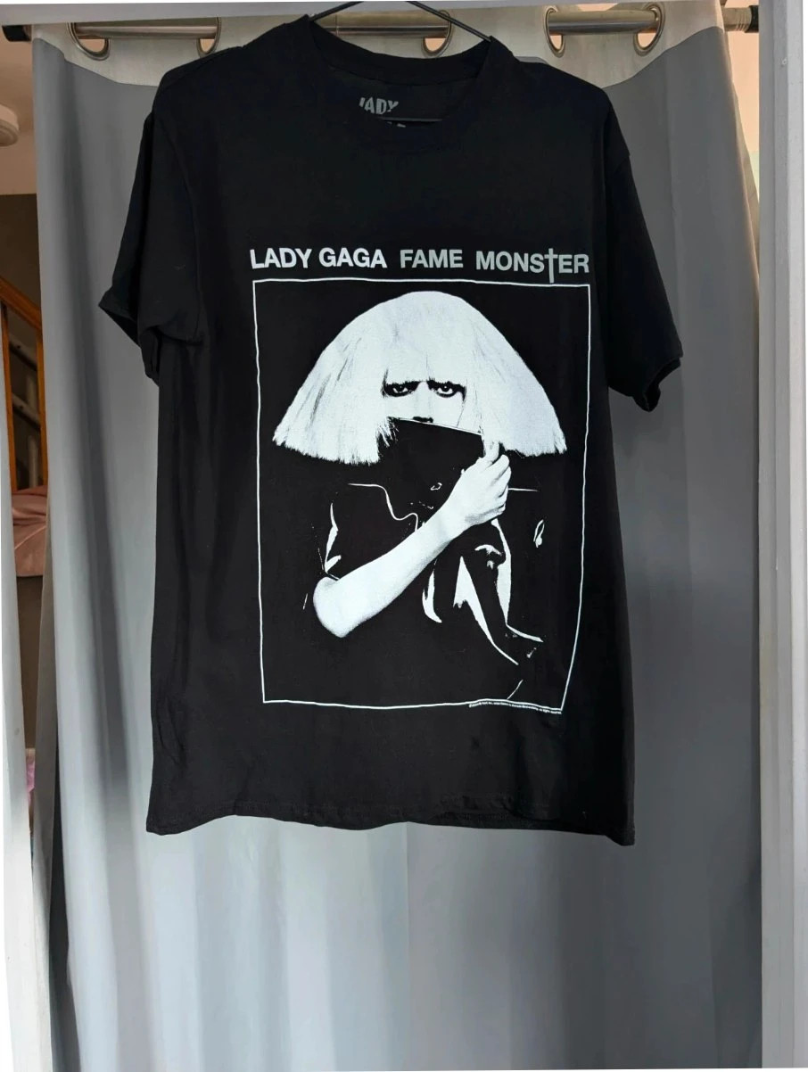 Lady Gaga Fame Monster Black Graphic Band T Shirt M UK 10 12
