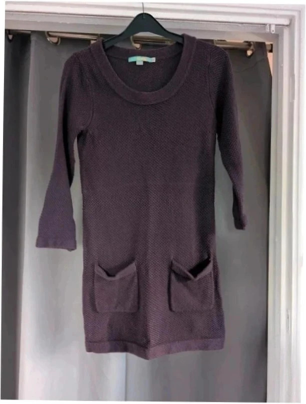 Purple Knit Sweater Dress Long Sleeve M UK 12 Casual Winter Pockets Tunic Jumper