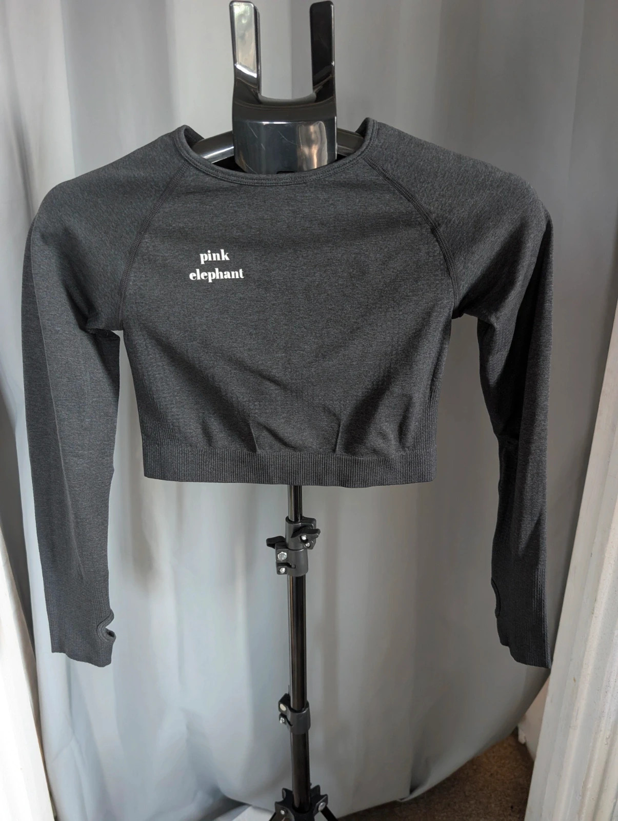 Pink Elephant Charcoal Grey Seamless Long Sleeve Gym Crop Top Medium M 10 12