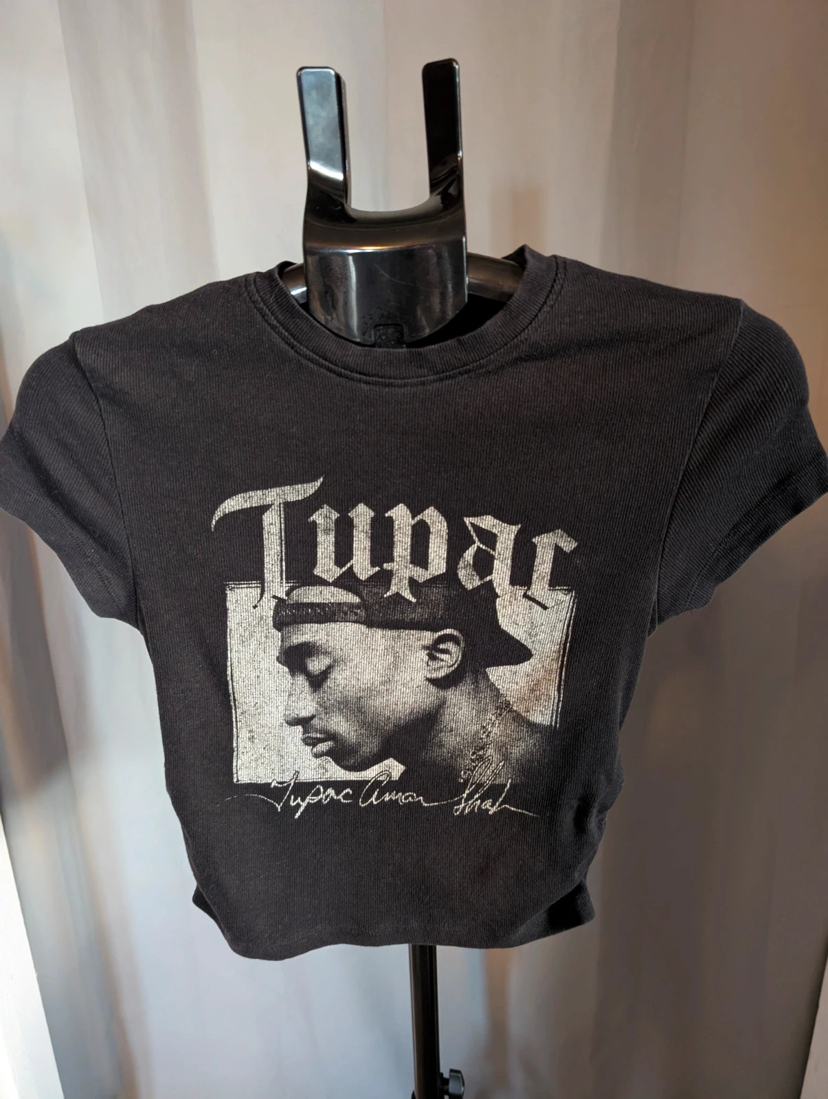 Official Tupac 2Pac Ribbed Ruched Crop Top Size XS UK 4 6
