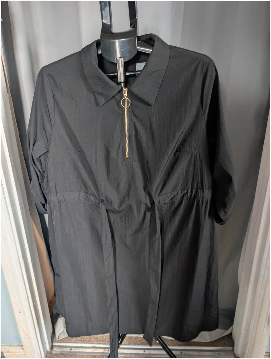 Shein Curve Black Utility Half Zip Drawstring Shirt Dress 0XL Techwear Goth