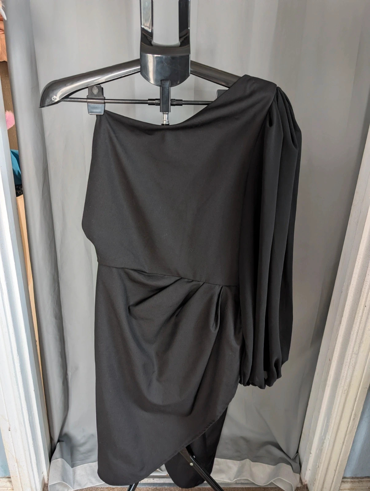Boohoo Black One Shoulder Drape Mini Dress Size UK 18 EU 46 Party