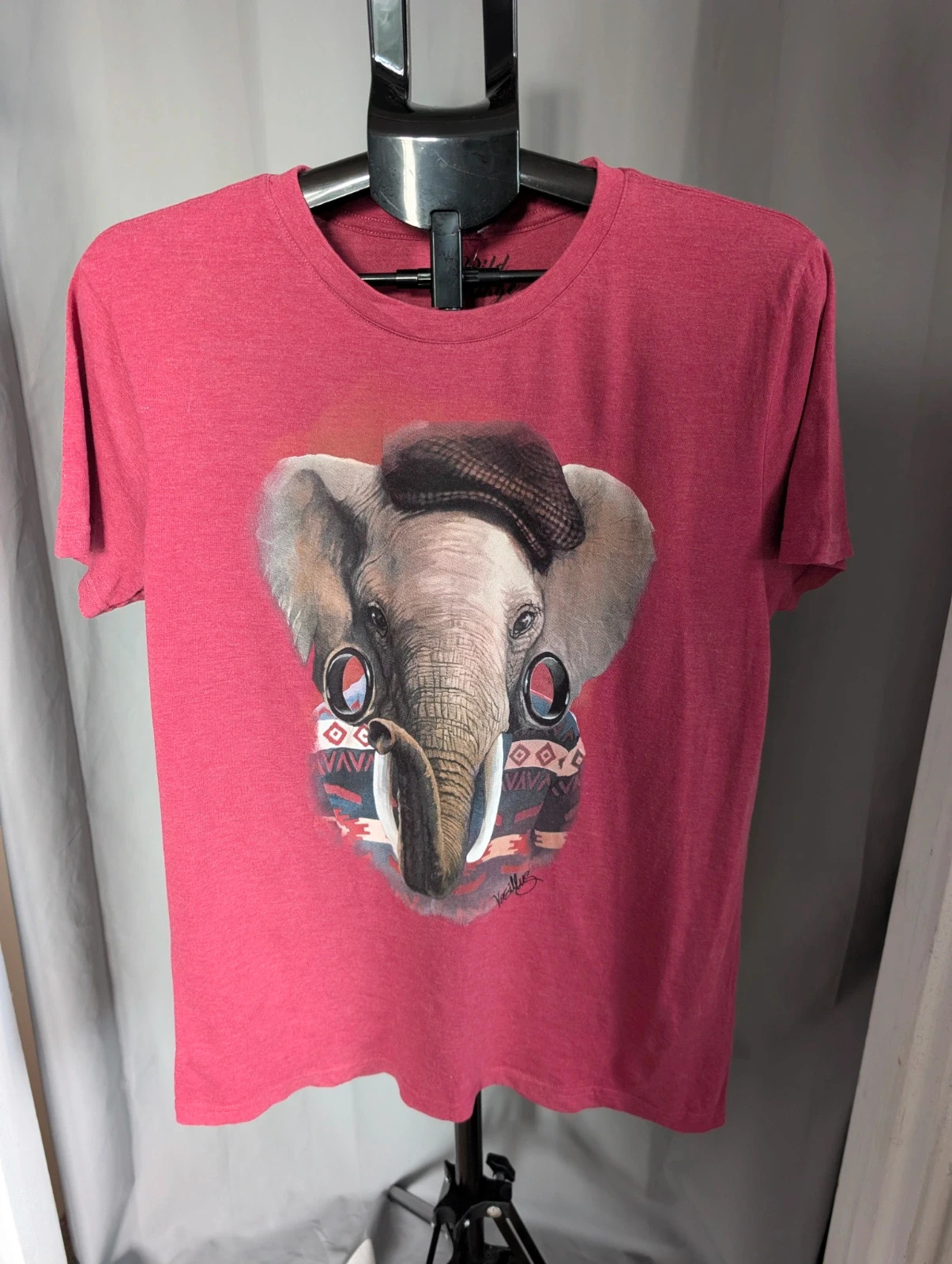 Wild Heritage Vosillus Hipster Elephant Graphic T Shirt Heather Pink M UK 10 12
