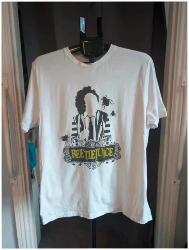 Primark White Beetlejuice T Shirt M UK 12 Double Sided Graphic Movie Horror Tee
