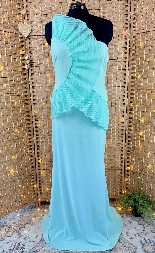 Goddiva Mint One Shoulder Pleated Maxi Gown BNWT UK 18 Wedding Guest Prom
