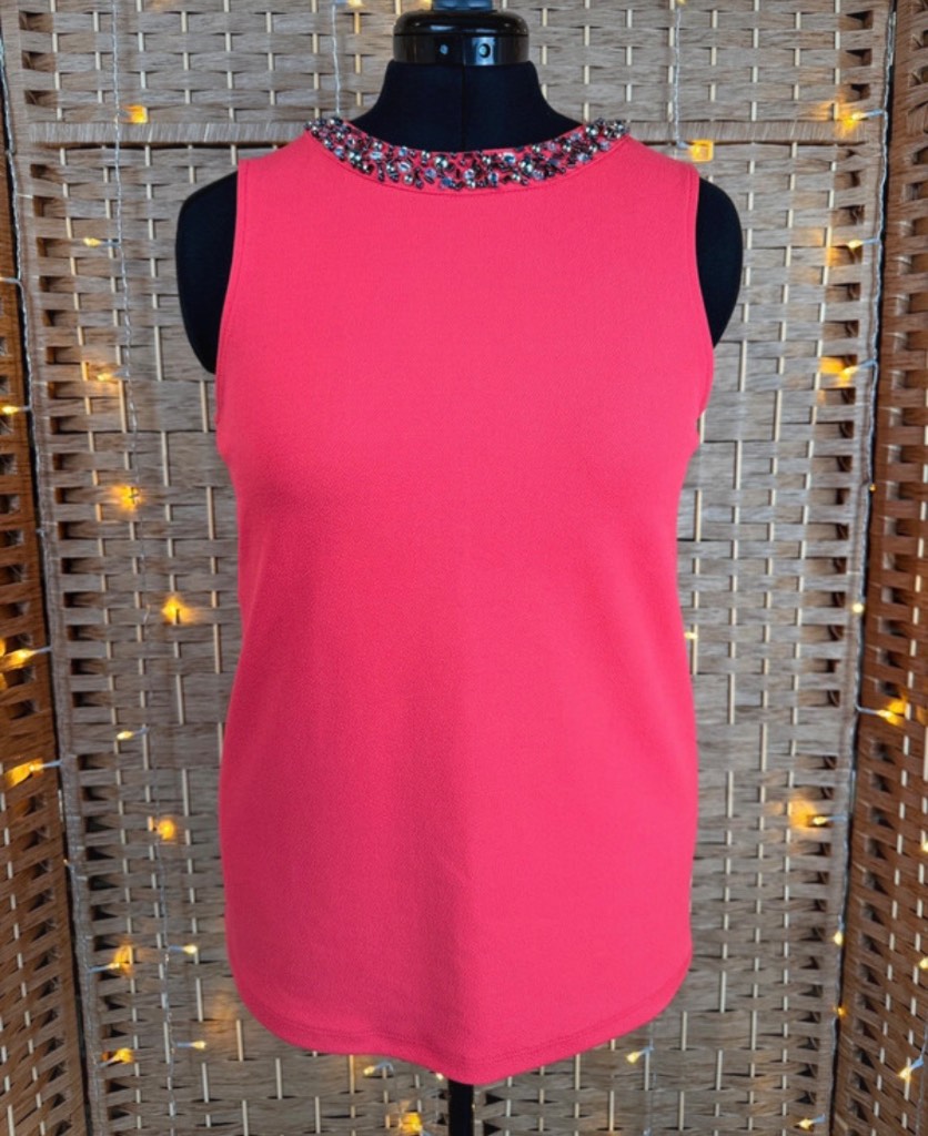Next Coral Pink Embellished Sleeveless Top UK 14