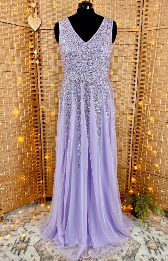 Goddiva Lavender Hand Embellished Maxi Gown BNWT UK 16