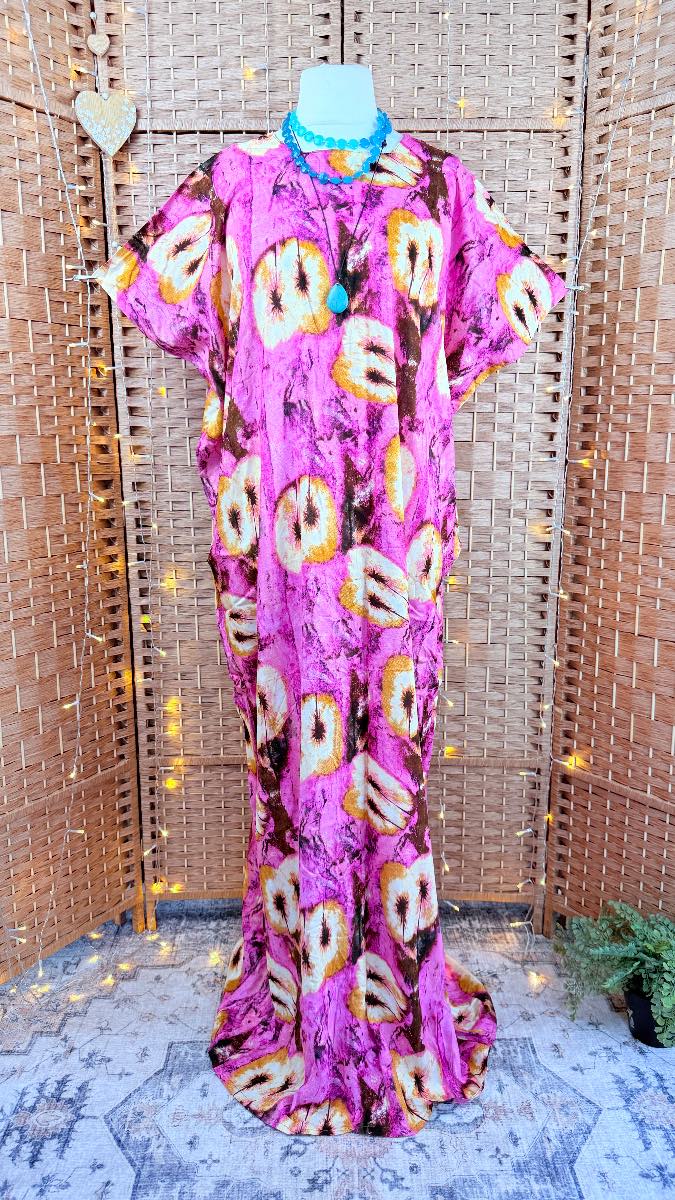 100% Cotton Pink Boho Maxi Dress – One Size