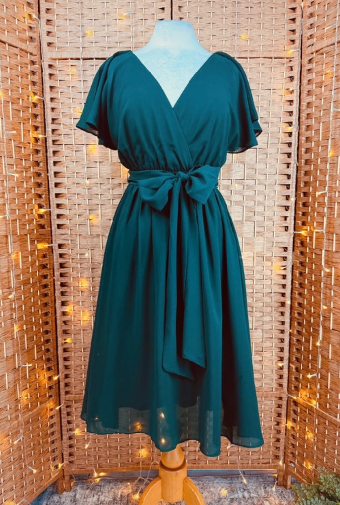 Goddiva Green Flutter Chiffon Midi Dress BNWT UK 6