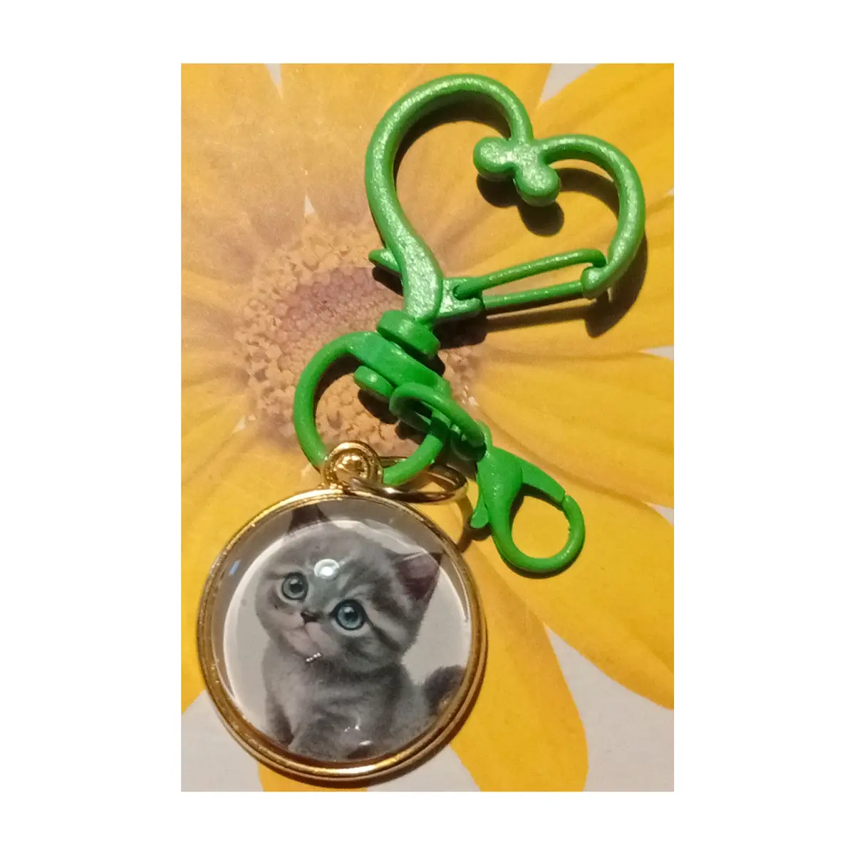 Cute kitten glass cabochon design keyring. Boxed.
