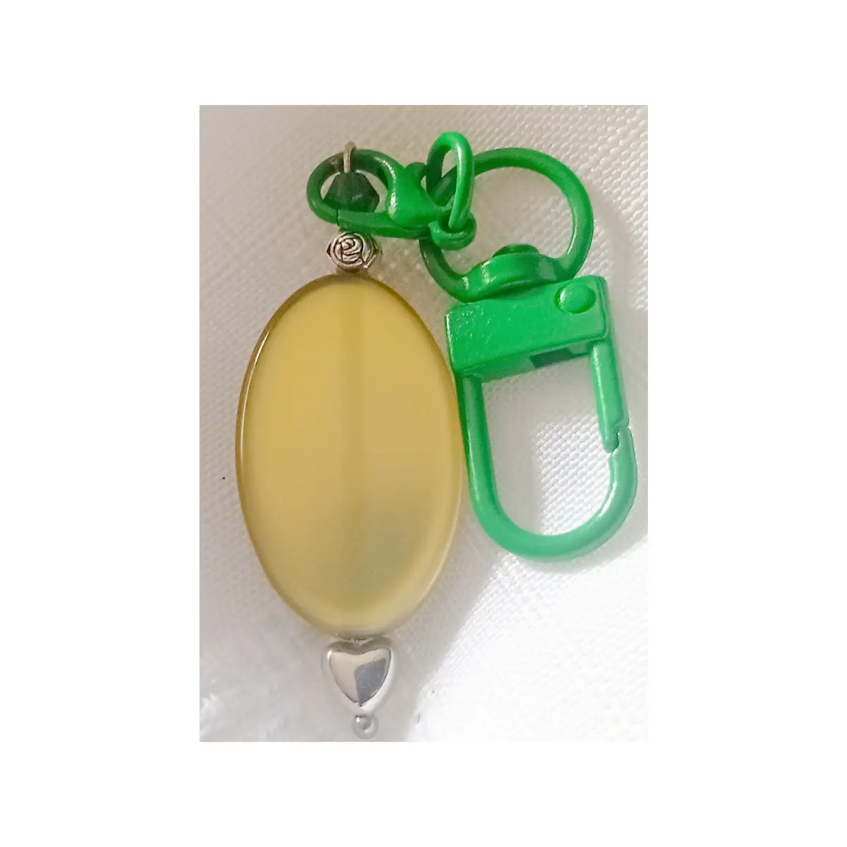 Personalised keyring. Green beaded design.