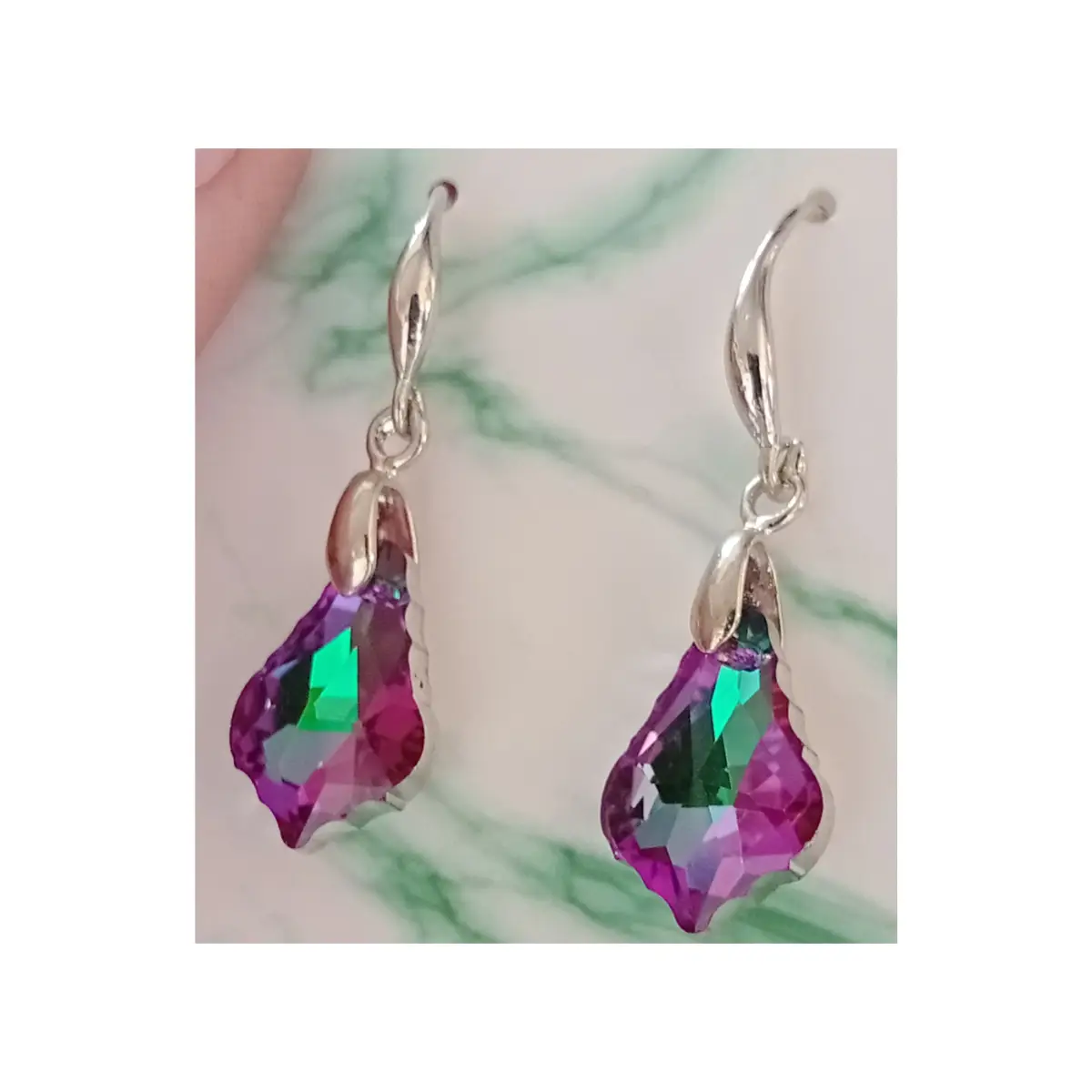 Elegant mystic topaz drop and dangle earrings. Boxed.