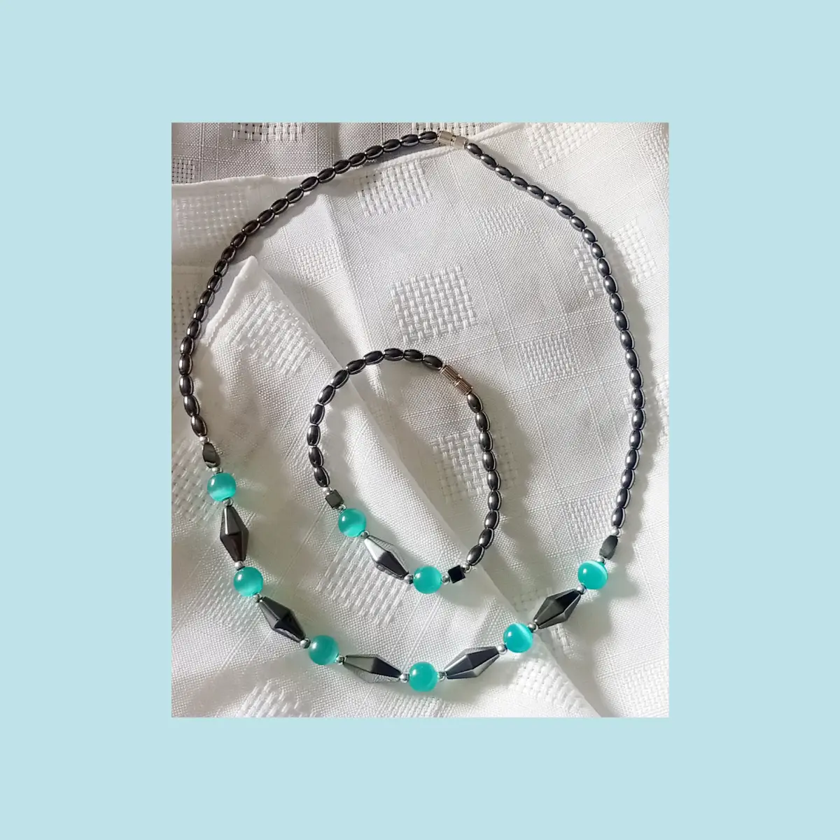 Haematite and miracle beads bracelet and necklace set.
